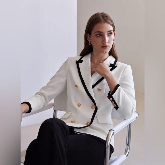 NEW CONTRAST BINDING DOUBLE BREASTED BLAZER - Picture 2 of 12